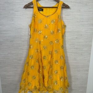 Vintage Yellow Rivars Sunburst Fit and Flare Dress